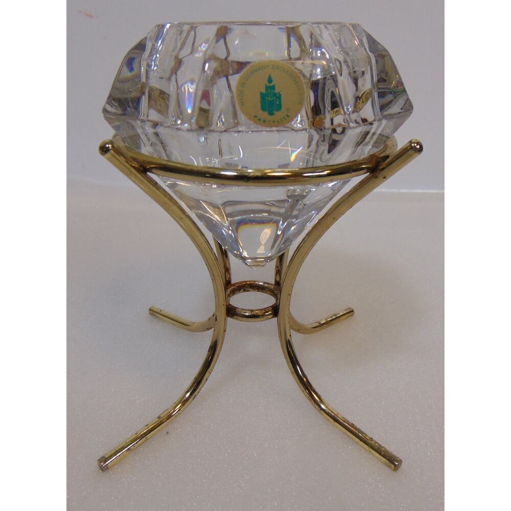 Partylite Lead Crystal Diamond Shaped Votive Tealight Candle Holder w Stand 5in